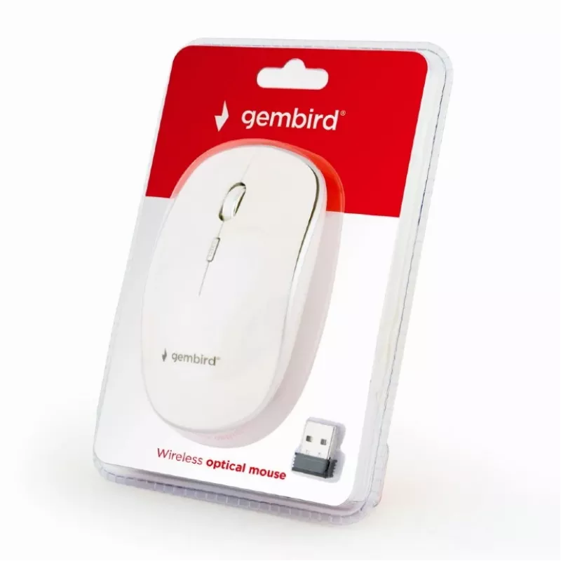 Kabellose Maus GEMBIRD MUSW-4B-01-W, beidhändig, optisch 1600 DPI, 4 Tasten, RF Wireless, weiß