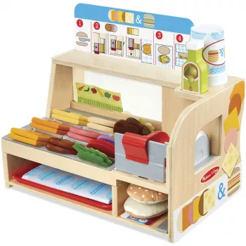 Melissa & Doug Holz-Sandwichtheke mit Aufschnittmaschine – 56-teiliges Spiellebensmittel-Set – FSC-zertifiziert