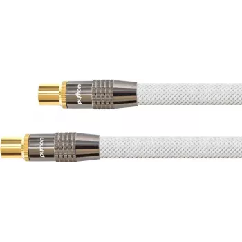SAT-Antennenkabel, IEC/Koax-Stecker auf Buchse, goldbeschichtet, Schirmungsmaß 120 dB, 75 Ohm, Nylonummantelung Weiß, 3 m, PYTHON® Serie (GC-M2004)