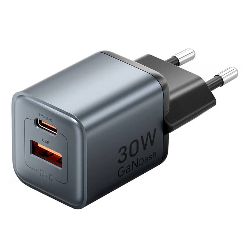 Vention FEWH0-EU 30W GaN-Ladegerät — 1× USB-C, 1× USB-A, 30 W, schwarz