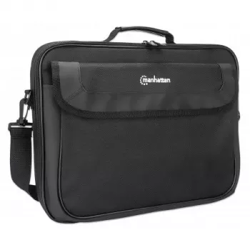 Manhattan Cambridge Laptoptasche 15,6 Zoll, Clamshell-Design, Schwarz, NIEDRIGER PREIS, Zubehörfach, Dokumentenfach hinten, Schultergurt (abnehmbar), Äquivalent zu Targus TAR300, Notebooktasche, Drei Jahre Garantie