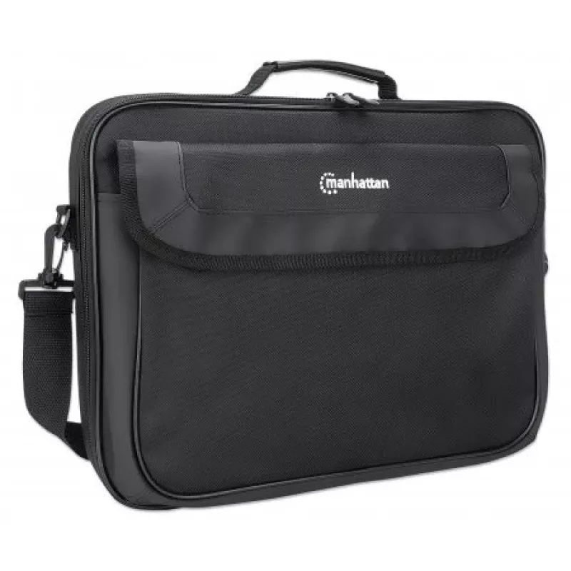 Manhattan Cambridge Laptoptasche 15,6 Zoll, Clamshell-Design, Schwarz, NIEDRIGER PREIS, Zubehörfach, Dokumentenfach hinten, Schultergurt (abnehmbar), Äquivalent zu Targus TAR300, Notebooktasche, Drei Jahre Garantie