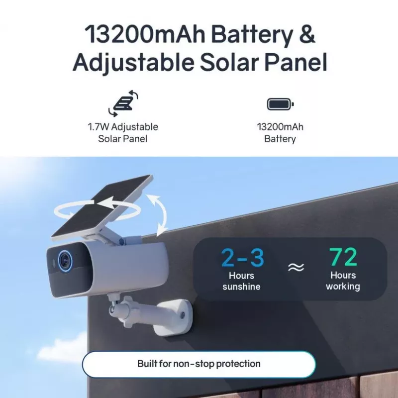 Safemo SC1 SolarCam, 4K UHD Video, 8× Zoom, 132° Sicht, Nachtsicht, Wi-Fi 2,4 GHz, 1,5 W Solar, Weiß