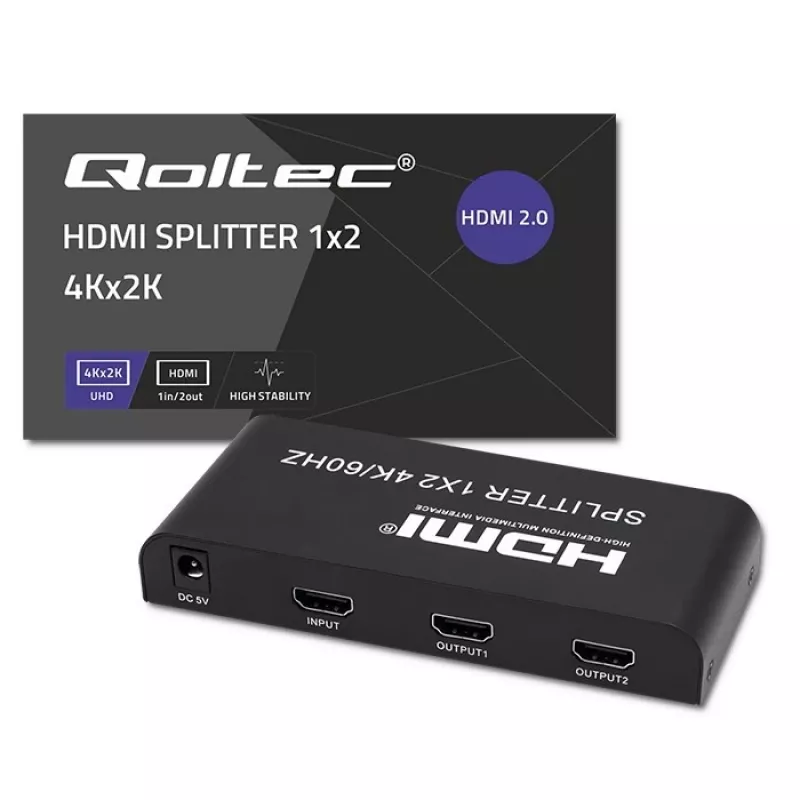 Qoltec 51797 Aktiver HDMI-Splitter 2 x HDMI 4K x 2K | 6 Gb/s | 60 Hz