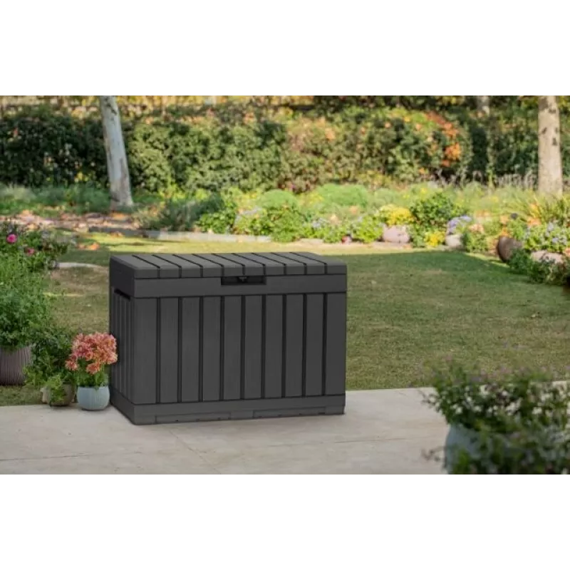 Aufbewahrungsbox für den Außenbereich Keter Kentwood 190L — 190 Liter, Graphit, Klapptür, 823×457×577 mm