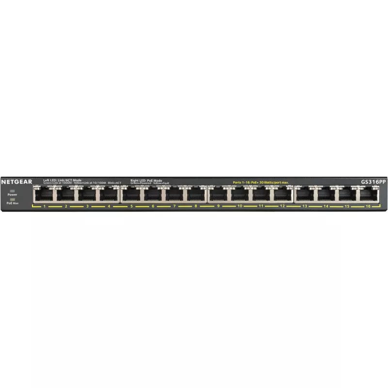 NETGEAR GS316PP Unmanaged Gigabit Ethernet (10/100/1000) Power over Ethernet (PoE) Schwarz