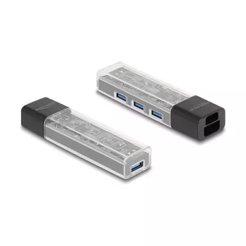DELOCK USB 3.2 Gen 1 (3.1 Gen 1) 4-Port Hub mit Typ-A + Typ-C Host (5000 Mbit/s) Schwarz/Transparent