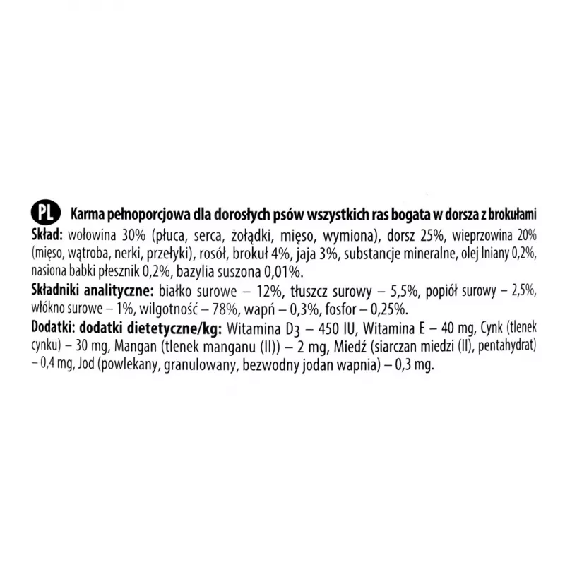 Nassfutter für Hunde dolina noteci Premium — Kabeljau & Brokkoli, 800 g, ausgewachsene Hunde, getreidefrei, glutenfrei