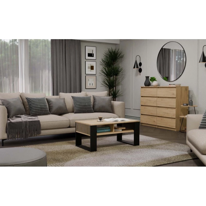 top e shop STOLIK KAWOWY ŁAWA MODERN 2P schlank Dąb Artisan schwarze Lamellen