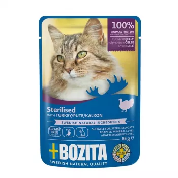 BOZITA sterilised Stücke in Gelee mit Pute Nassfutter für Katzen, 85 g