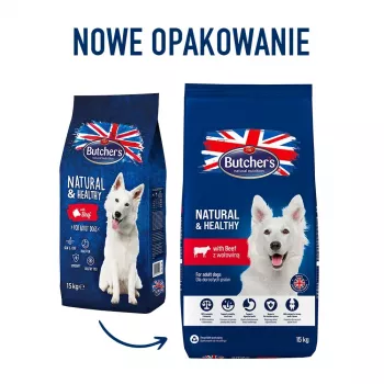 Trockenfutter für Hunde Butcher's Natural & Healthy Adult Beef 15 kg — 20% Protein, 7,5% Fett, 3% Ballaststoffe
