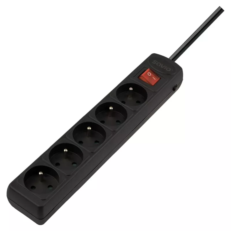 Steckdosenleiste SAVIO LZ-17 — 5-fach, 3 m Kabel, geerdete Steckdosen
