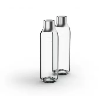 Karbonisierflasche BRITA 118426 – 1 L Glasflasche mit Edelstahlkappe, 287 mm Höhe, 2er-Pack
