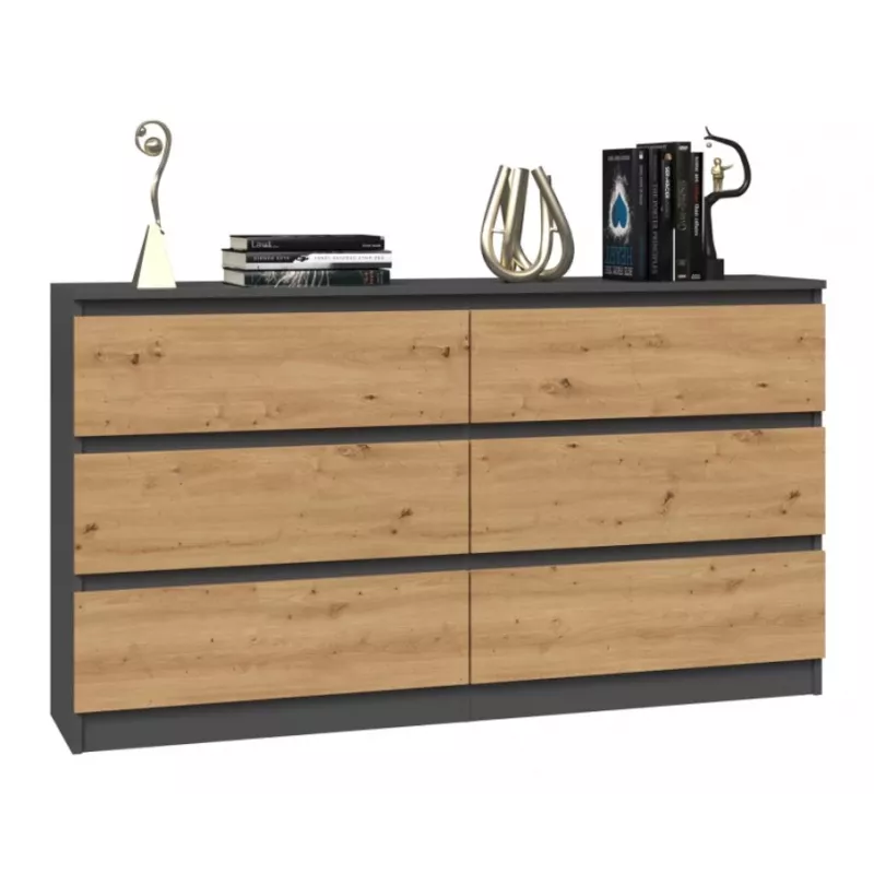 Kommode Top e Shop M6 140 ANT/ART, 6 Schubladen, Anthrazit Eiche, 1380×750×400 mm