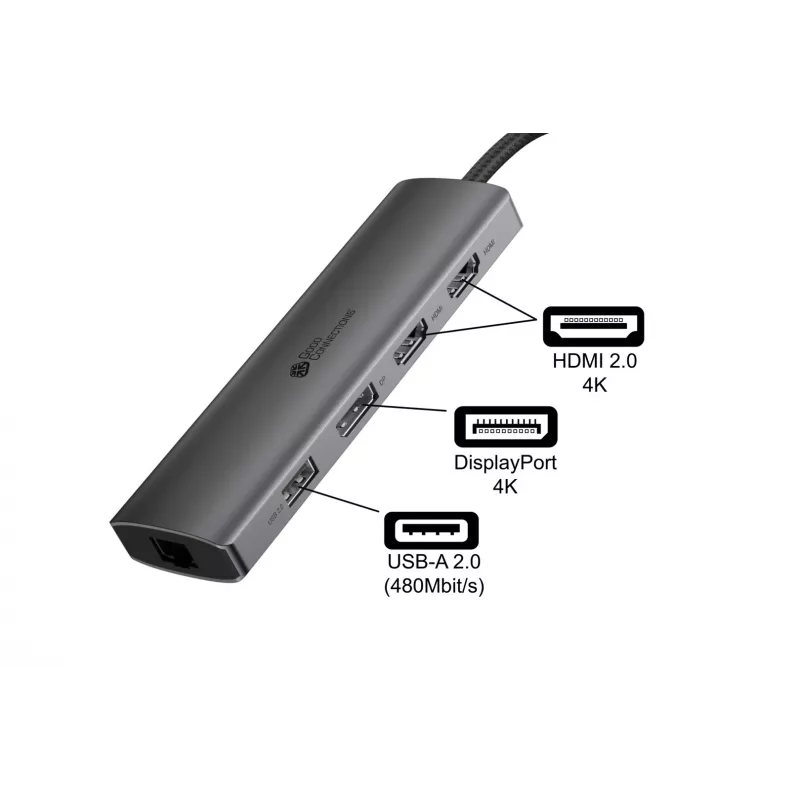 Alcasa HUB-C001A Interface-Hub USB Typ-C 5000 Mbit/s Anthrazit