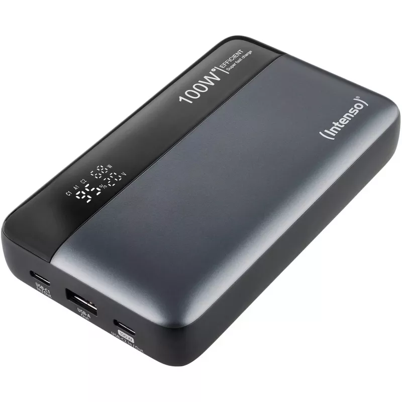 Powerbank INTENSO 7350050 — 20000 mAh, 1× USB-A + 2× USB-C, 100 W Gesamtausgangsleistung, schwarz/grau