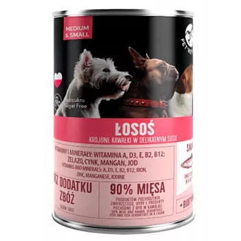 Nassfutter für Hunde PetRepublic DOG 400 g — Stücke in Soße mit Lachs für kleine/mittelgroße Hunde