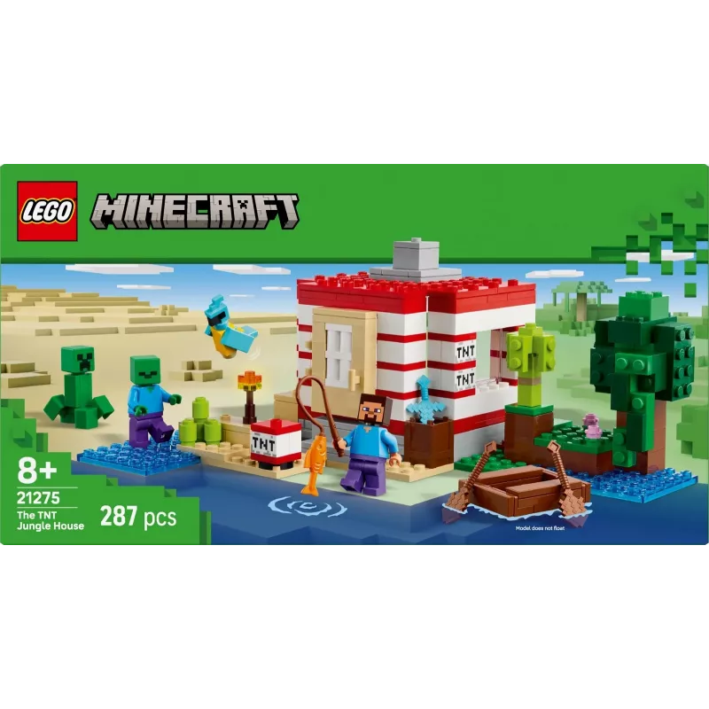 LEGO Minecraft Set 21275 TNT Dschungelhaus Bauspielzeug, 287 Teile, 2 Minifiguren, ab 8 Jahren
