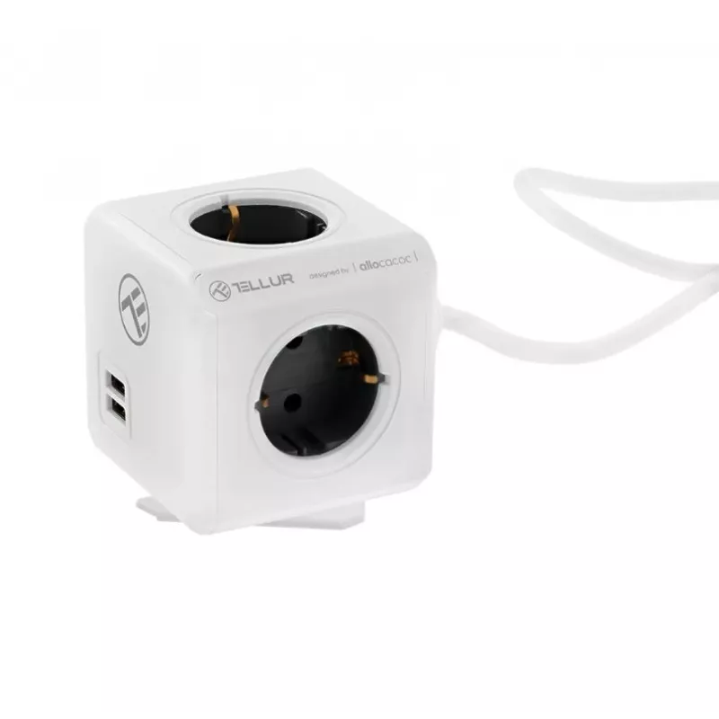 Mehrfachsteckdose Tellur Power Cube Extended 4 Steckdosen 2 USB-Anschlüsse