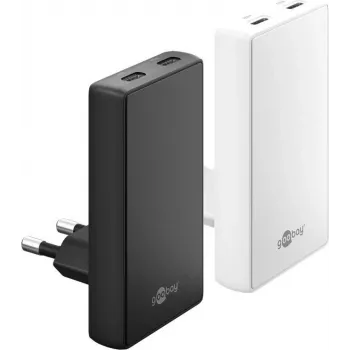 Goobay USB-C PD GaN Dual-Schnellladegerät 90° Flach 45 W Weiß – 2x Ports (75722)