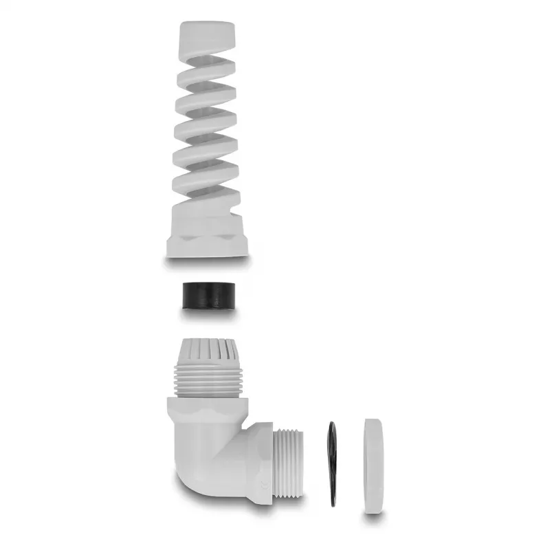 DeLOCK Kabelverschraubung 90° gewinkelt PG7 grau mit Zugentlastung
