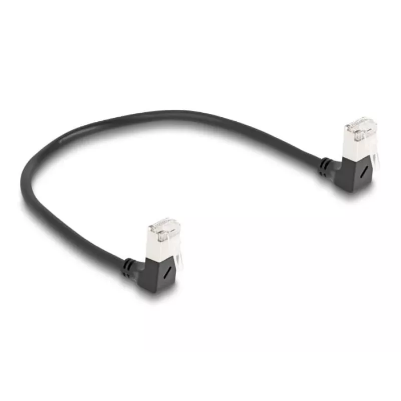 DeLOCK RJ45 Netzwerkkabel Cat.6A S/FTP schlank 90° abgewinkelt nach unten 0,25 m schwarz