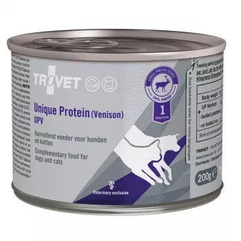 Nassfutter TROVET Unique Protein UPV Venison 200 g — Ergänzungsnassfutter für ausgewachsene Hunde und Katzen, getreidefrei, zuckerfrei