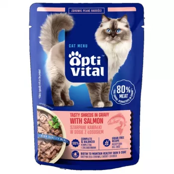 OPTIVITAL Tasty shreds in Sauce mit Lachs - Nassfutter für Katzen - 85g