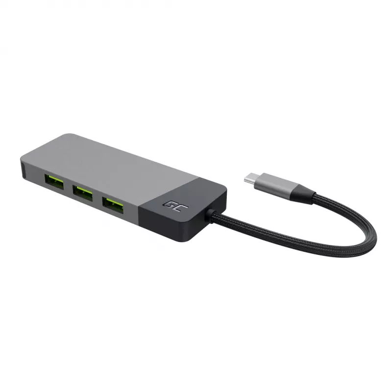 USB‑Typ‑C‑Hub Grün Cell HUBGC01 — 7 Anschlüsse: 3×USB‑A 3.2 Gen 1, 1×USB‑C 3.2 Gen 1, HDMI, microSD+SD-Kartenleser — Silber