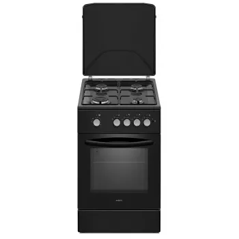 Gasherd MPM MPM-56-KGF-21/B — 4-Flammen Edelstahl, Backofen 54 l, Knopfsteuerung