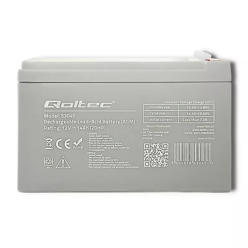 Qoltec 53045 AGM-Akku 12V 14Ah