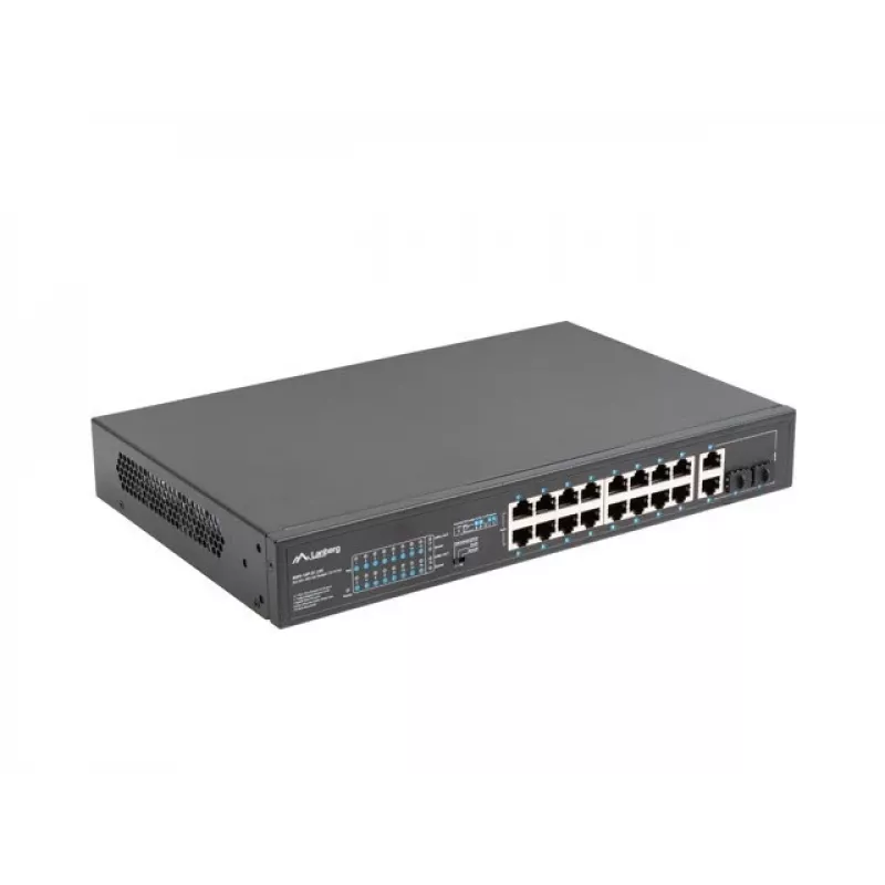 Unmanaged Switch LANBERG RSFE-16P-2C-250 — 18-Port Gigabit, 16x PoE+ (30W), 2x SFP, 250W, 1U, Metall, Rackmontage