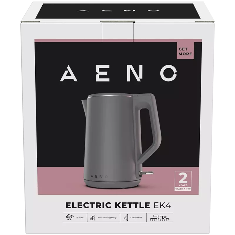 AENO Wasserkocher EK4: 1850-2200W, 1,5L, Strix, Doppelwandig, Kühle Außenhülle, Automatische Abschaltung, Trockengehschutz