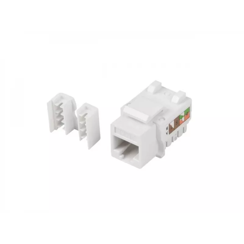 Keystone-Modul LANBERG KSU6-1090, Cat6 U/UTP flach, RJ-45 Stecker auf LSA-Buchse, AWG 22/26, 14.5×16.1 mm, weiß