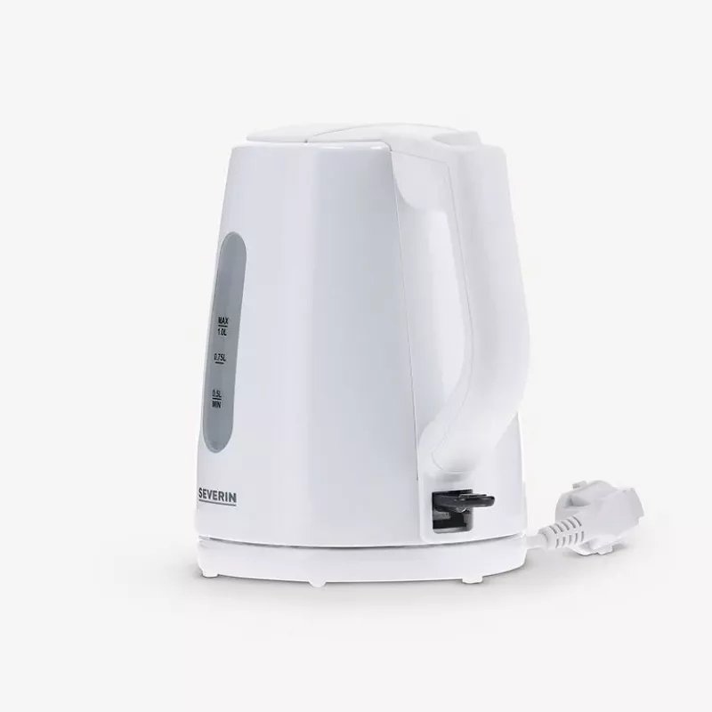 Elektrischer Wasserkocher SEVERIN 1 L 2200 W weiß – kabellos, 360° Basis, verdecktes Heizelement