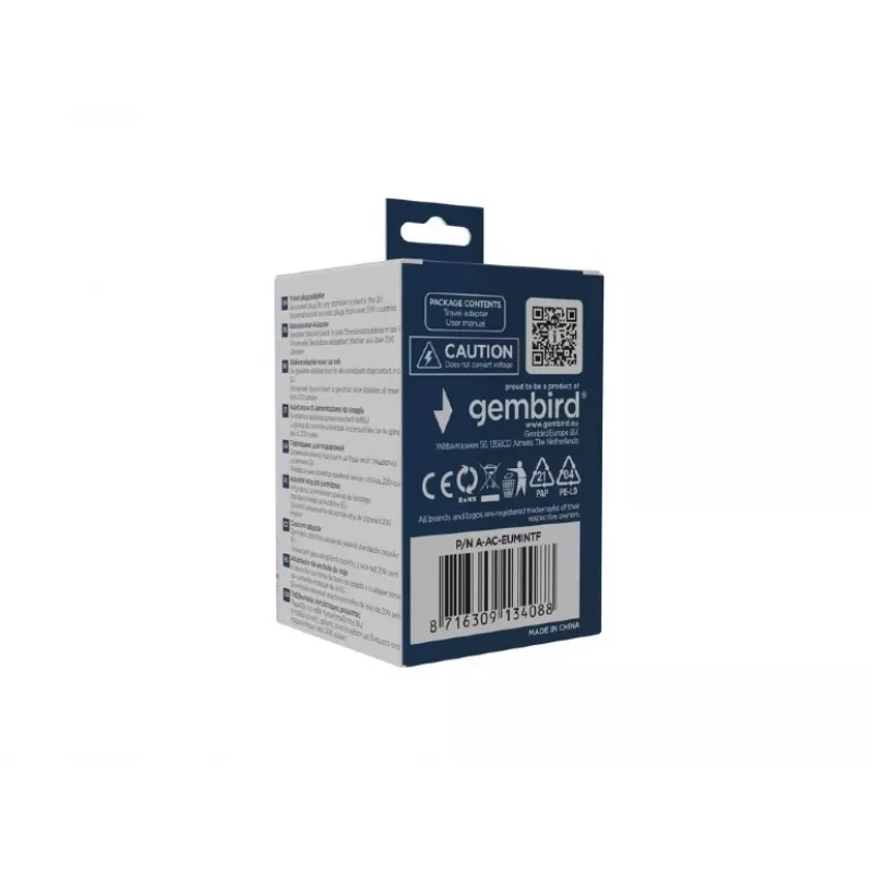 Reise-Steckdosenadapter GEMBIRD A-AC-EUMINTF — Welt auf EU, 15A