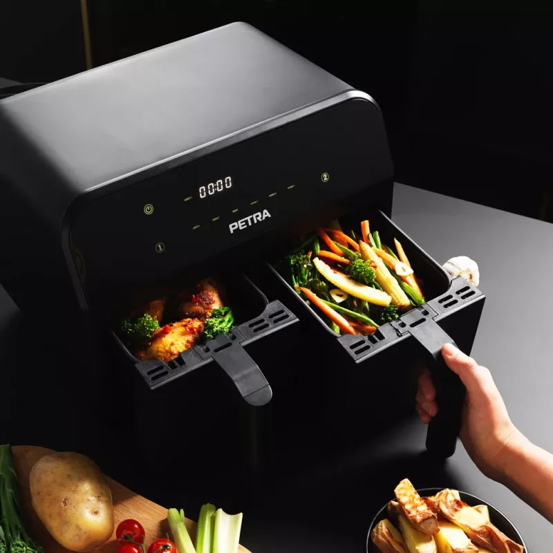Heißluftfritteuse Petra PT4750BLKVDEEU7, Zweikammer, 3,7 L Fassungsvermögen, Schwarz