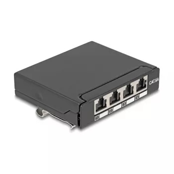 Patchfeld DELOCK Mini Desktop RJ45 4-Port Cat.6A geschirmt schwarz, Metall, 90×22×93 mm
