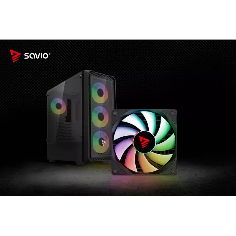 PC Cube Gehäuse SAVIO Noctis Glass RGB — Schwarz, ATX/Micro-ATX, 210×410×450 mm, 3×120 mm Frontlüfter
