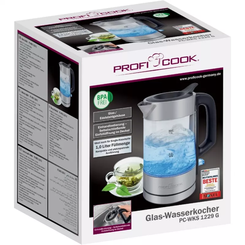 ProfiCook PC-WKS 1229 G Wasserkocher 1 L 1600 W Edelstahl, Transparent