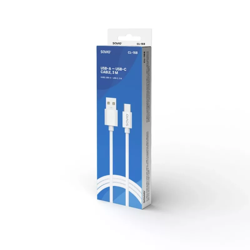 USB 2.0-Kabel SAVIO CL-168, USB A (Stecker) auf USB C (Stecker), 3 m, weiß