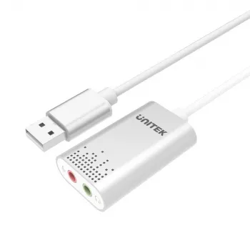 Audiokonverter Unitek Y-247A, silber, USB Type-A-Anschluss, kompakt 12×28×46 mm