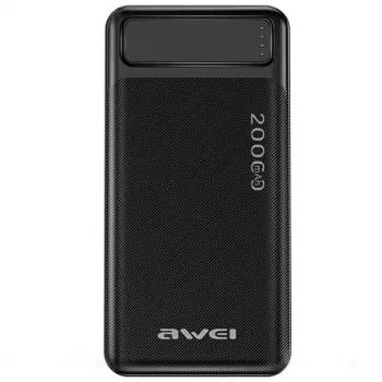 Tragbare Powerbank AWEI P6K 20000mAh Schwarz 2xUSB/PD/Micro-USB
