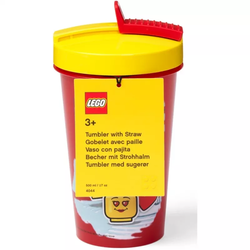 Becher mit Strohhalm Room Copenhagen LEGO Iconic Girl Bright Red 500 ml (rot/gelb)