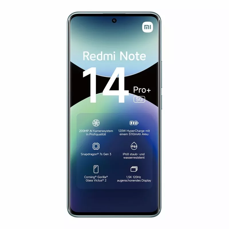 Smartphone Xiaomi Redmi Note 14 Pro+ 5G — 6,67 Zoll AMOLED, 8 GB RAM, 256 GB, 200 MP, IP68, 5110 mAh