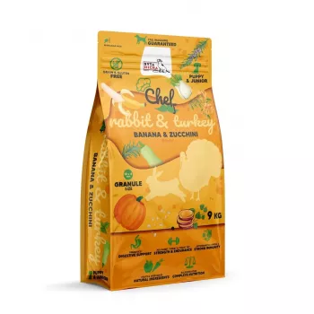 SYTA MICHA Chef Puppy Kaninchen, Pute, Banane und Zucchini - Trockenfutter für Hunde - 9 kg