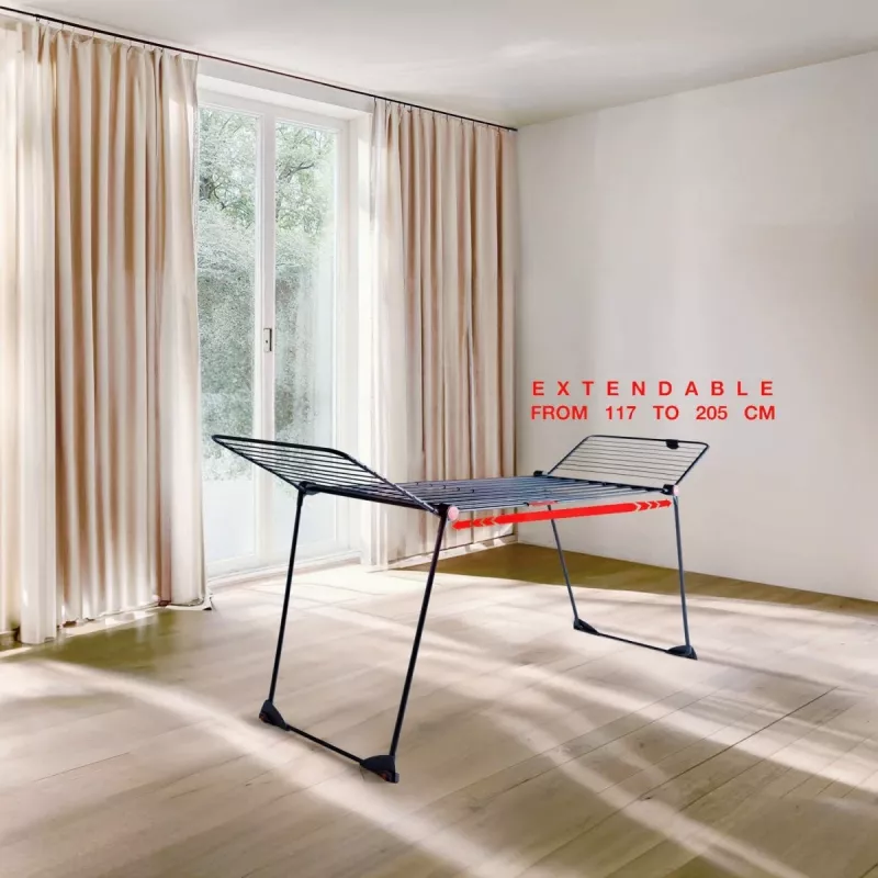 Wäscheständer VILEDA Infinity Flex Ultimate Teleskop — schwarz, beschichtetes Aluminium, 30 m Trockenfläche, faltbar, Rollen