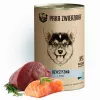 Nassfutter für Hunde PAKA ZWIERZAKA Wild und Lachs 400 g — Dose für ausgewachsene Hunde, Wild & Lachs, Protein 10,4 %, Fett 6,9 %, Feuchtigkeit 76 %