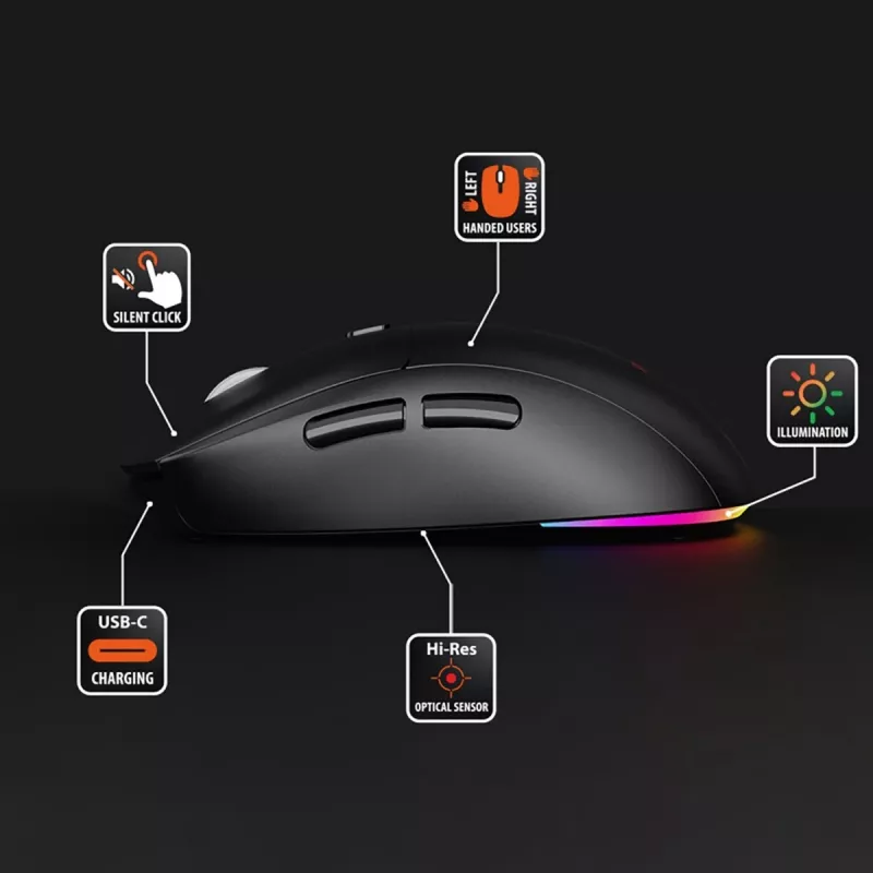Kabellose Maus MEDIA-TECH MT1124 BT/RF Silent & Recharge — beidhändig, 3200 DPI, Bluetooth + 2,4 GHz USB, 6 Tasten, wiederaufladbar
