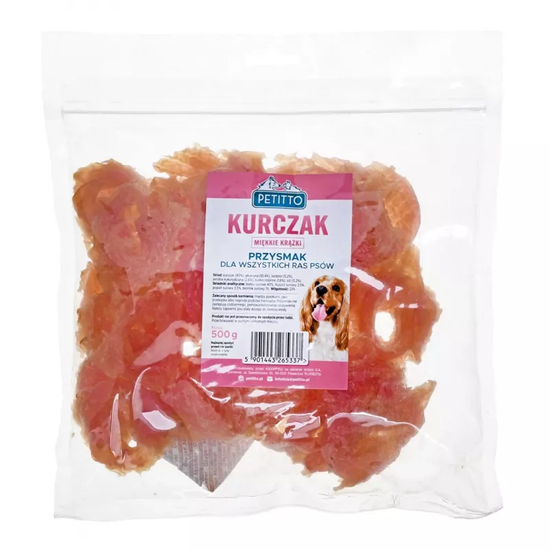 PETITTO Soft Huhnringe 500 g – weicher Hühnersnack, 500 g Packung, Protein 40%, Feuchtigkeit 23%
